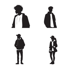 International Youth day. Young people silhouette with white background.