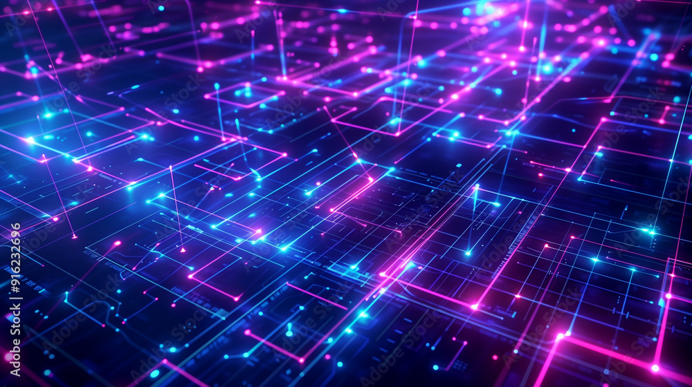 Aufkleber high-tech background featuring a complex grid of glowing lines and nodes, digital tech wallpaper
