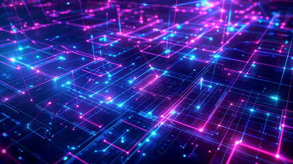 Obraz premium high-tech background featuring a complex grid of glowing lines and nodes, digital tech wallpaper 