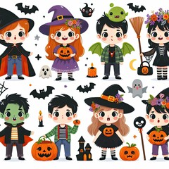 Happy Thanksgiving day card set. Festive backgrop with autumn leaves, pumpkins and more. Thanksgiving dinner. AI