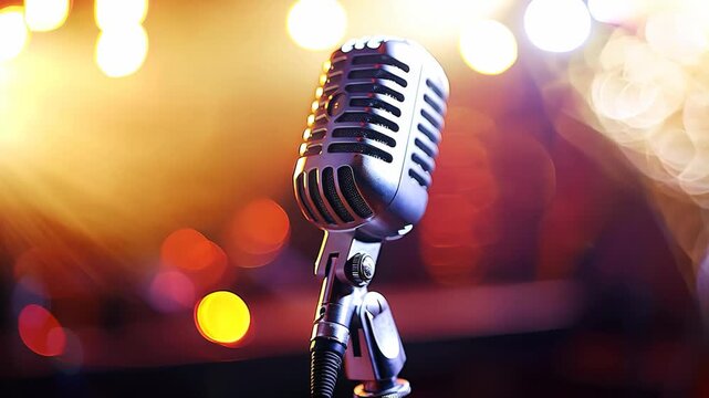 retro vintage microphone with bokeh light background,