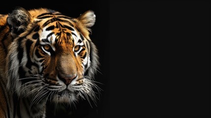 Fototapeta premium Close-up of a Tiger's Face Against a Black Background