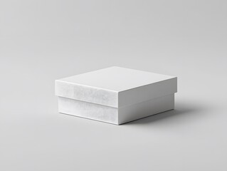 Minimalist white box mockup displayed flat with a clean, neutral background