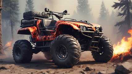 Fototapeta premium ATV, 4 Wheel drive, big offroad wheels, Fire 10 people, Gepard skin