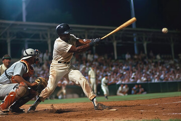 A baseball player in uniform hits a ball with a bat in a championship league competition.