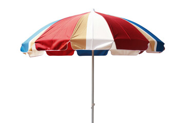 Obraz premium A colorful beach umbrella providing shade on a sunny day, isolated on a white background, transparent background.