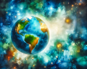 Fototapeta premium global earth day, outer space view of the earth, faith in community