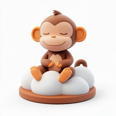 Naklejka premium Cute Cartoon Monkey Sitting on a Cloud