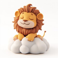 Fototapeta premium Cute Cartoon Lion Sleeping on a Cloud