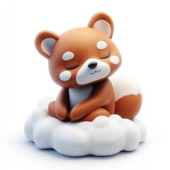 Naklejka premium Adorable Red Panda Napping on a Cloud