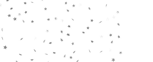 Silver stars confetti on gray background. Christmas or winter festive background