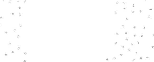 Silver stars confetti on gray background. Christmas or winter festive background