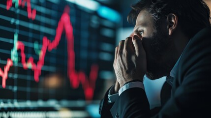 "Depict the emotional impact of a market crash on investors, with sharp declining stock charts, distressed faces, and a sense of loss and uncertainty