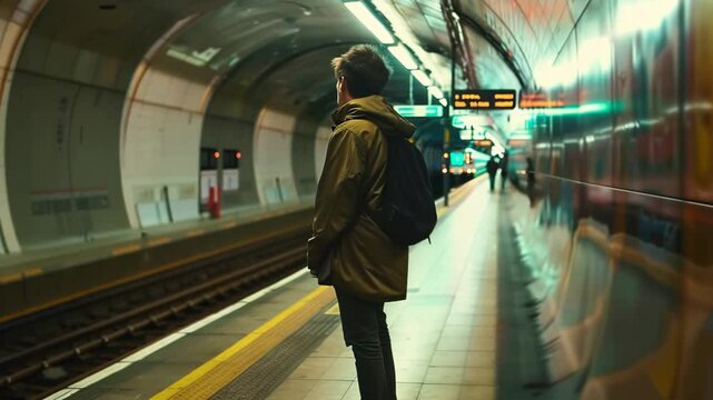 Solitary Commuter Waiting for Subway Train
