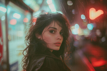 Nostalgic photo of a woman on the street with a retro vibe