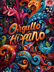 Colorful Typographic Poster with Orgullo Hispano Text, Hispanic Pride Art