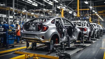 a car assembly line in a factory. 