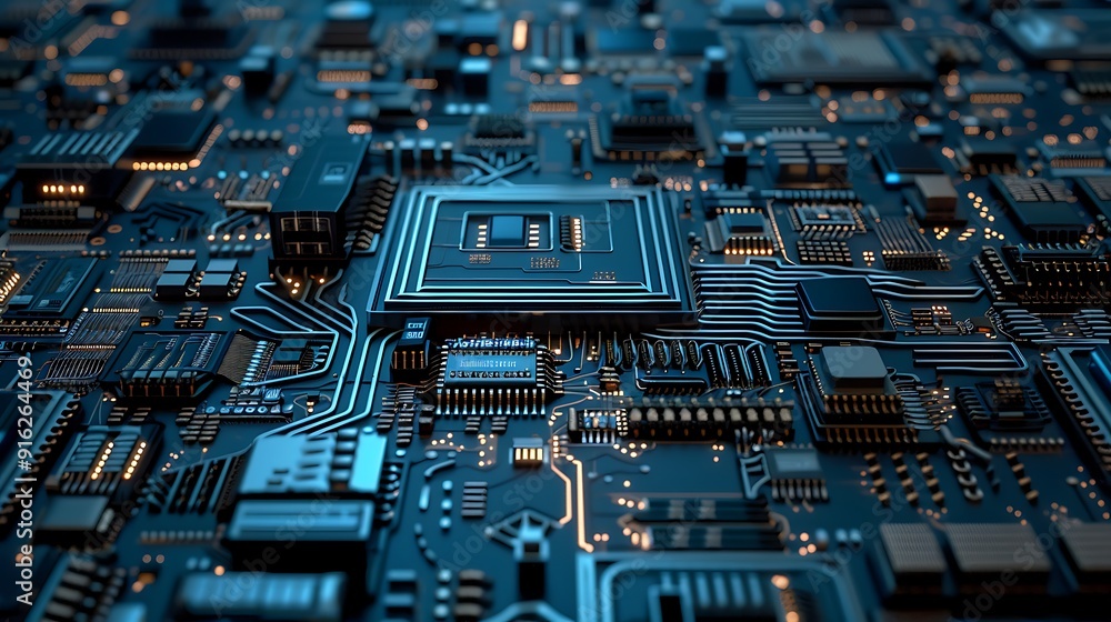 Aufkleber exploring the intricate details of a modern circuit board: a close-up view of digital technology and