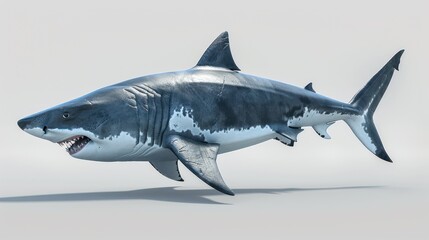 Naklejka premium A Great White Shark Swimming with Open Mouth