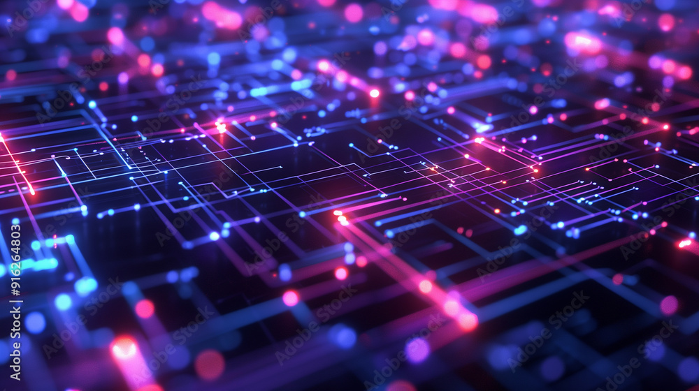 Poster high-tech background featuring a complex grid of glowing lines and nodes, digital tech wallpaper
