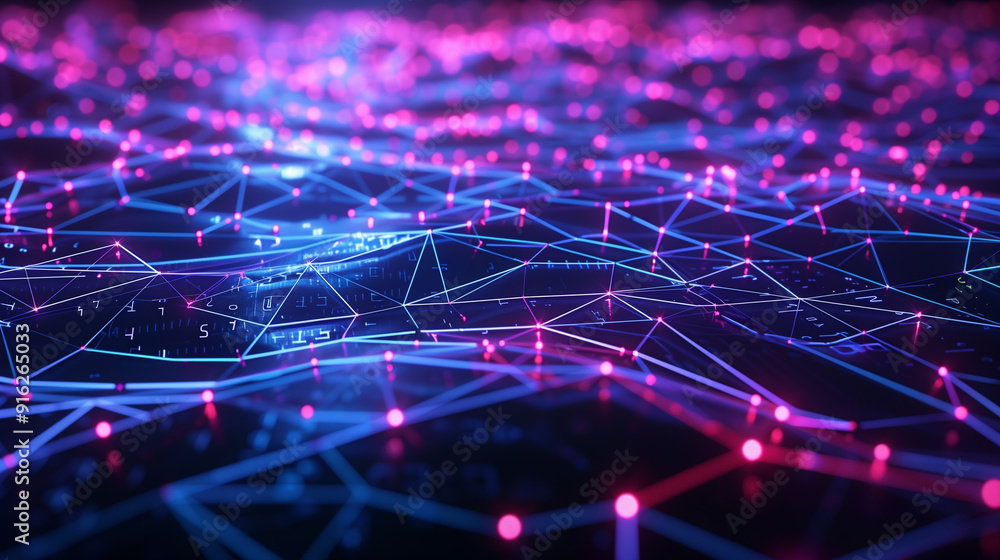 Aufkleber high-tech background featuring a complex grid of glowing lines and nodes, digital tech wallpaper