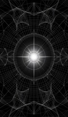 Fototapeta premium a black and white photo of a star in a circle, digital illustration radiating, overlaid sacred geometry, sacred geometry pattern