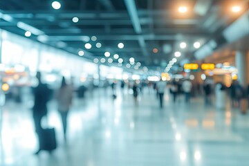 Busy airport terminal blurred panoramic background.