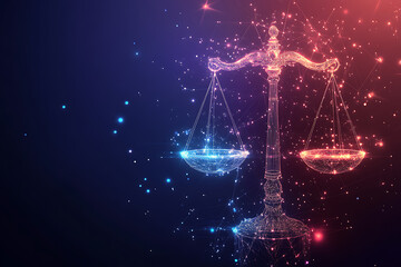 Digital wireframe polygon of the Libra zodiac sign, crafted with lines and points. A harmonious blend of astrological tradition and modern technology.

