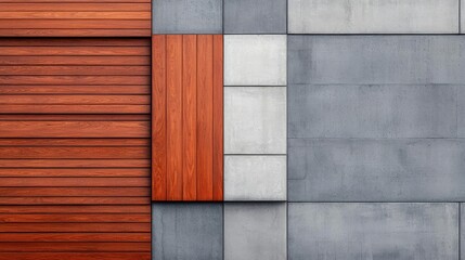 Close-up of a modern house facade with a seamless blend of wood and concrete, simplicity in materials, modern architectural design