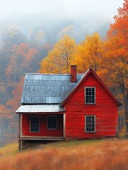 An autumn landscape in the countryside with mist and fog. 