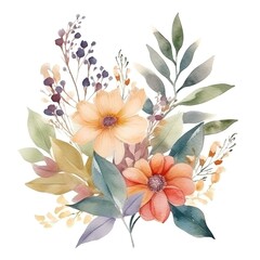 Watercolor painting of delicate flowers and foliage.