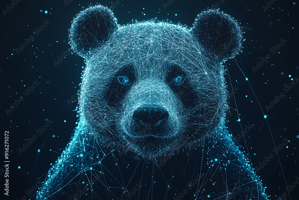 Poster panda bear. digital wireframe polygon illustration. technology of lines and points.