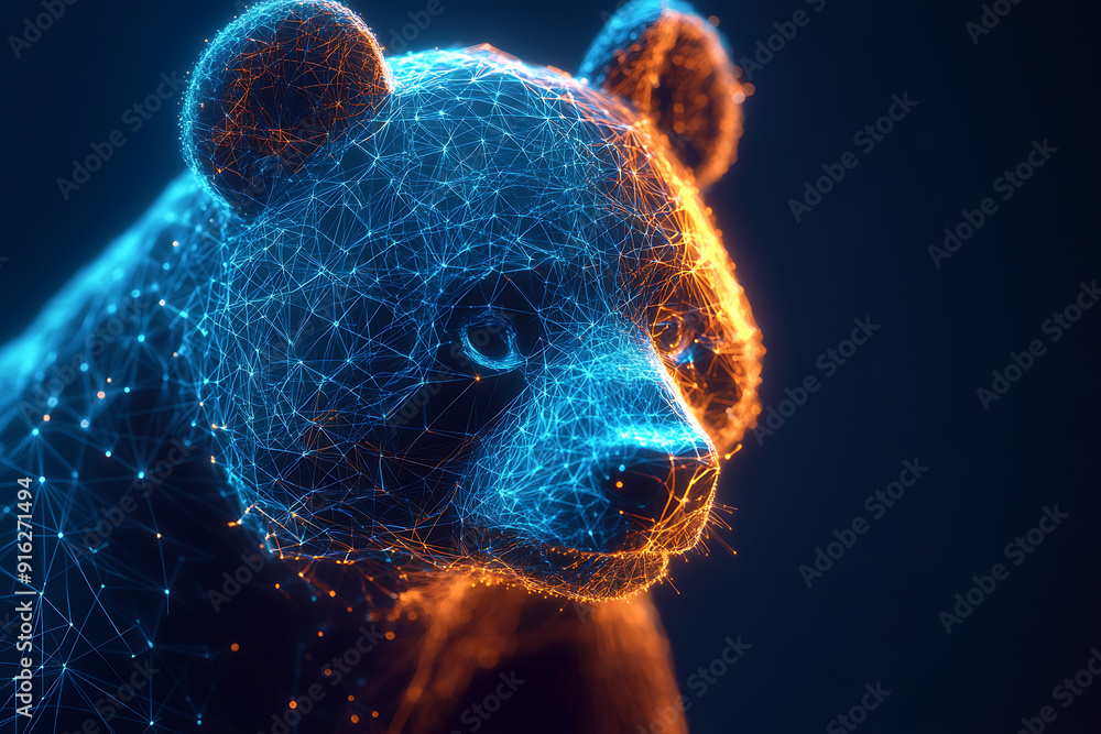 Poster panda bear. digital wireframe polygon illustration. technology of lines and points.