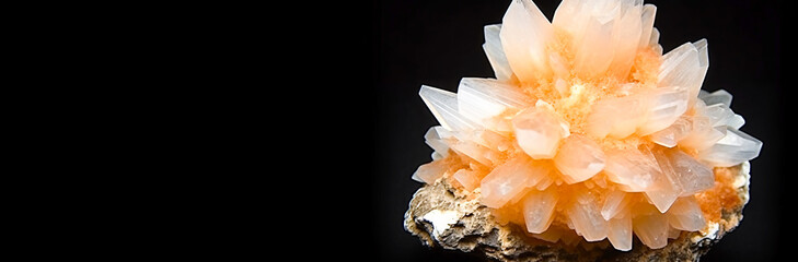 Fototapeta premium Calcite is rare precious natural geological stone on gradient background in low key, isolate. AI generated.