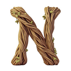 Generative AI, 3D Alphabet N font, wood style