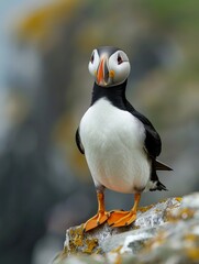 Naklejka premium Charming Puffin on Rocky Shoreline: Coastal Wildlife Photography