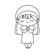 A girl is drawing a picture of a woman with a white hat