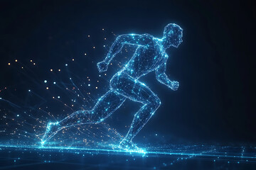 Naklejka premium Abstract wireframe running man form lines and triangles, point connecting network