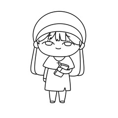 A girl is holding a book and smiling