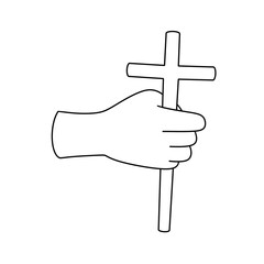 A hand holding a cross with a stick