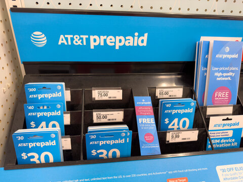 ATT prepaid phone cards display rack. E-PIN technology.