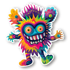 Naklejka premium A Colorful Cartoon Monster with a Big Grin and Wide Eyes.