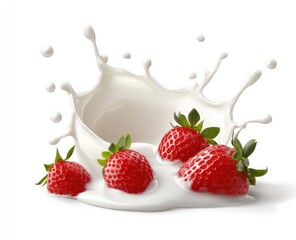 Fresh Strawberries in a Milk Splash