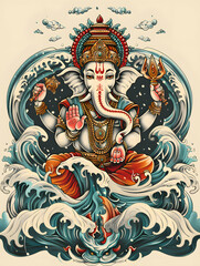 Ganesha Hinduism traditional tattoo illustration