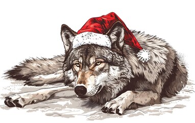 Wolf Wearing Santa Hat