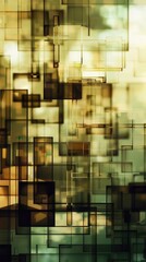 Colorful, overlapping geometric shapes create an abstract composition illuminated by warm morning light