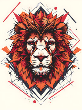 recommend clip art: Geometric Lion Head traditional tattoo illustration