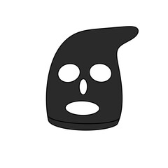 A cartoonish face with a black mask on it