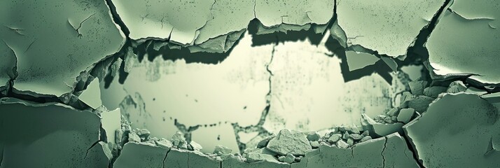 Obraz premium Abstract green broken wall with a hole.