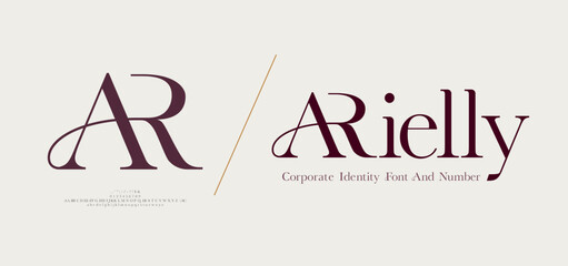 AR logo font and number. ci corporate identity modern luxury. Typography elegant beauty lettering serif italic fonts decorative brand wedding vintage retro logos. vector illustration